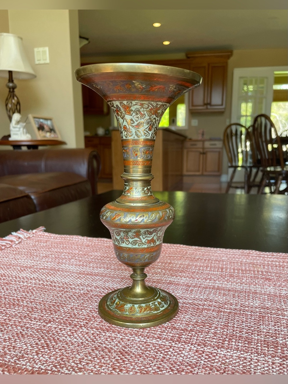 Brass Vase with Etched & Enamel Accent